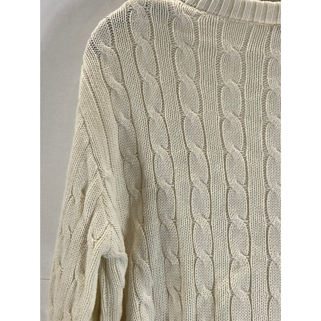 BRANDY MELVILLE Women's Beige V-Neck Cotton-Blend Cable Knit Sweater SZ OS