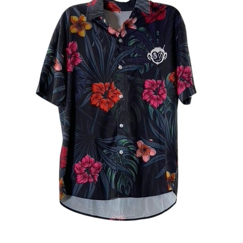 SALTY MONKEYS Men's Black Floral Print Button-Up Short Sleeve Shirt SZ M