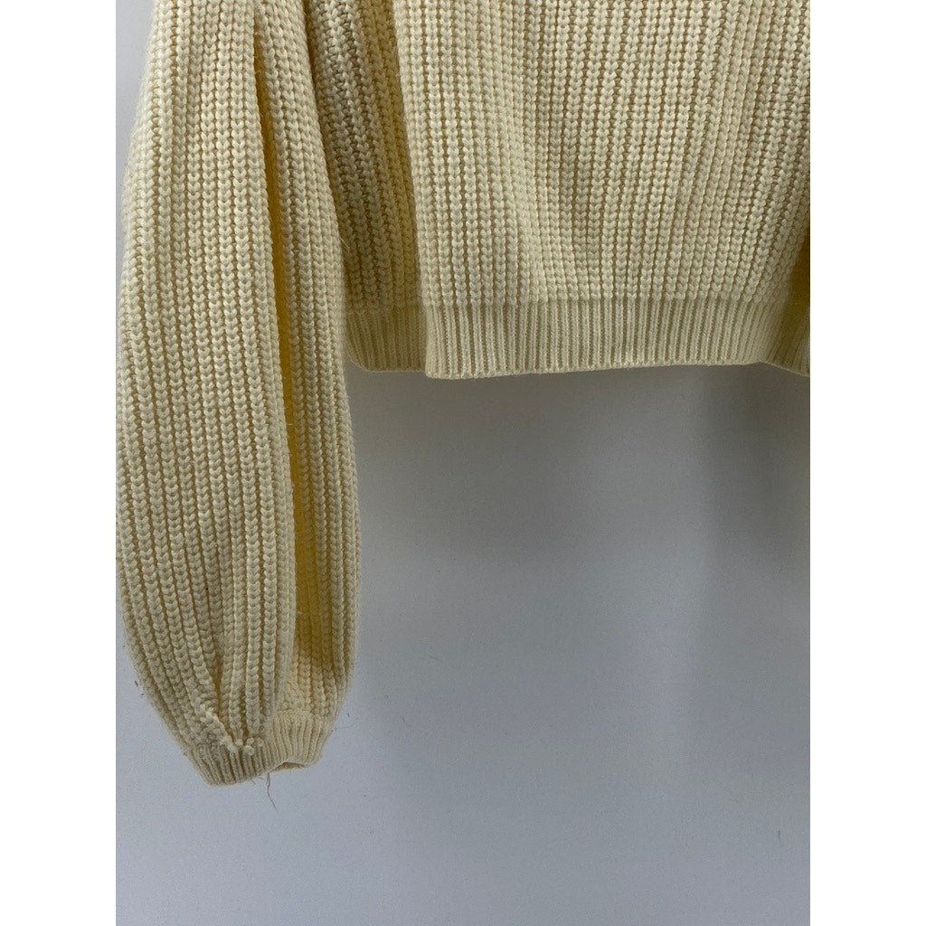 HERA COLLECTION Women's Cream Knit Crewneck Dropped Shoulder Cropped Sweater SZL