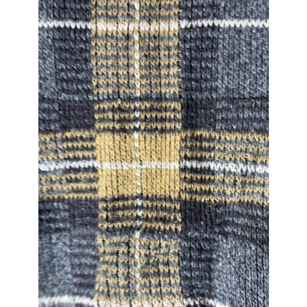 BILL BLASS Women's Blue/Yellow Plaid Crewneck Long Sleeve Cropped Sweater SZ M