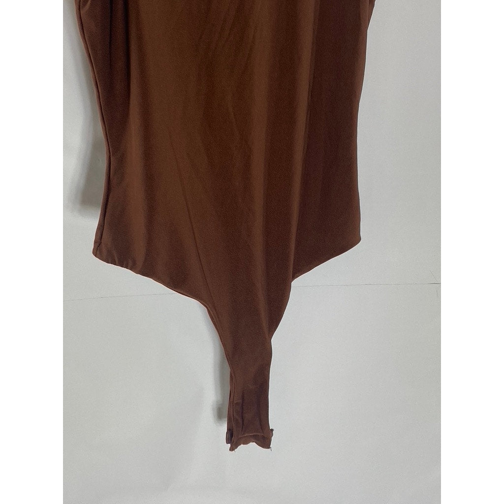 SHEIN Women's Chocolate Brown Mock-Neck Sleeveless Bodysuit SZ M
