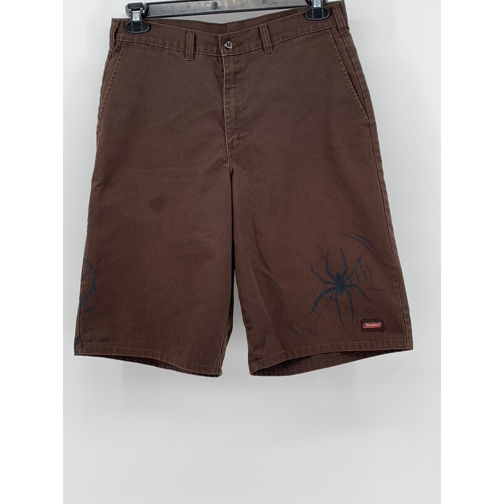 DICKIES Men's Brown Custom Spider-Skull Regular Fit Shorts SZ 33/M