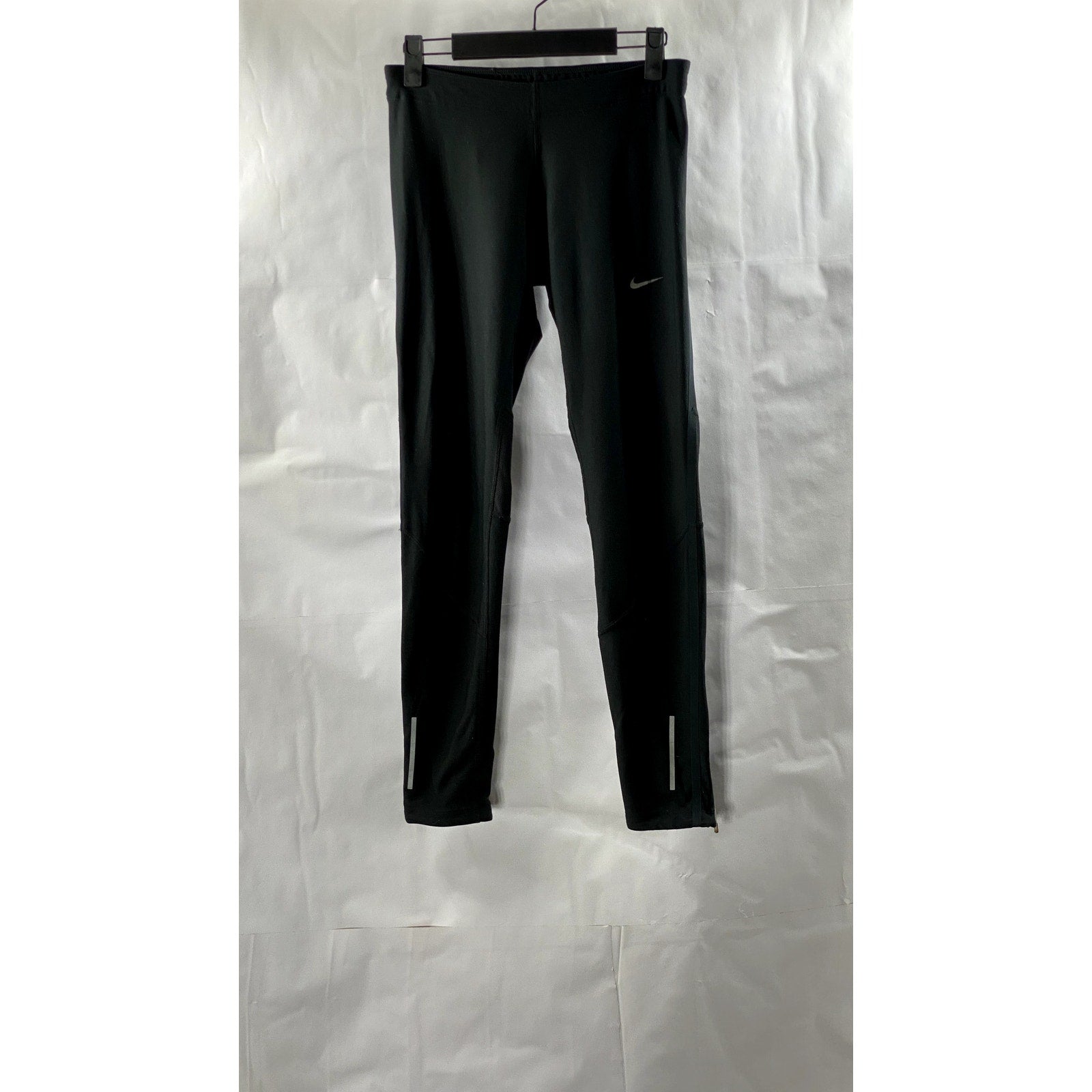 NIKE Women's Black Dri-Fit Reflective Zip-Ankle Inner Drawstring Leggings SZ S