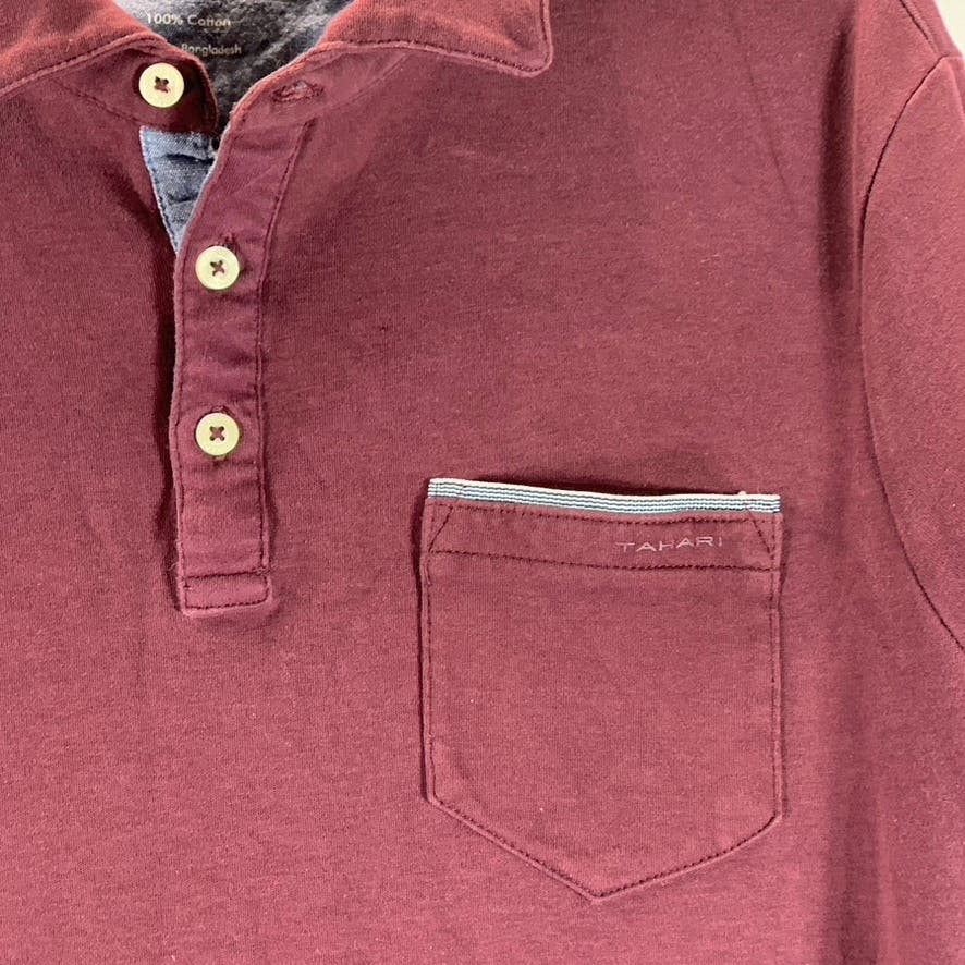 TAHARI Men's Burgundy Cotton Short Sleeve Polo Shirt SZ L