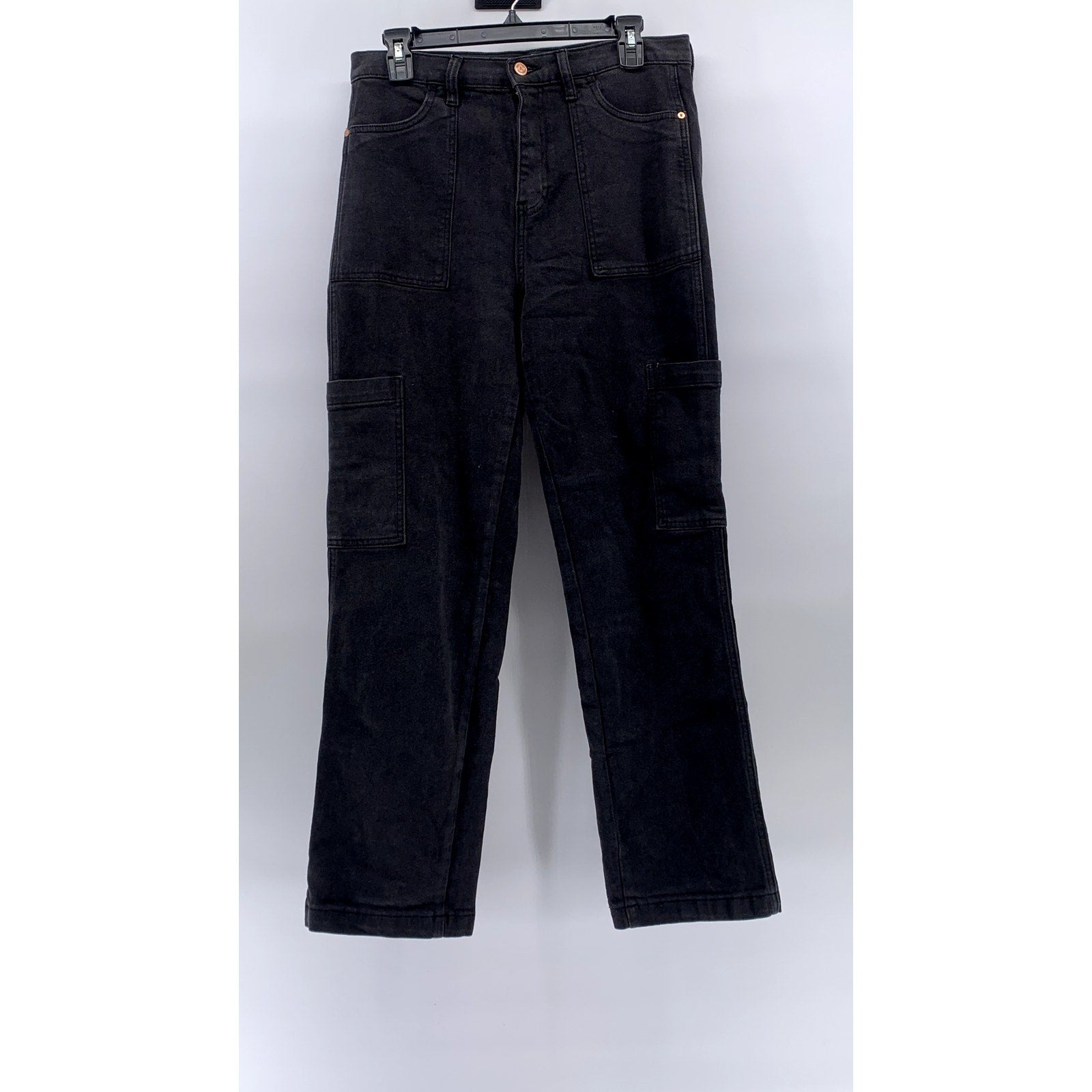 AND NOW THIS Women's Black Relaxed-Fit Straight-Leg Denim Utility Jeans SZ 30
