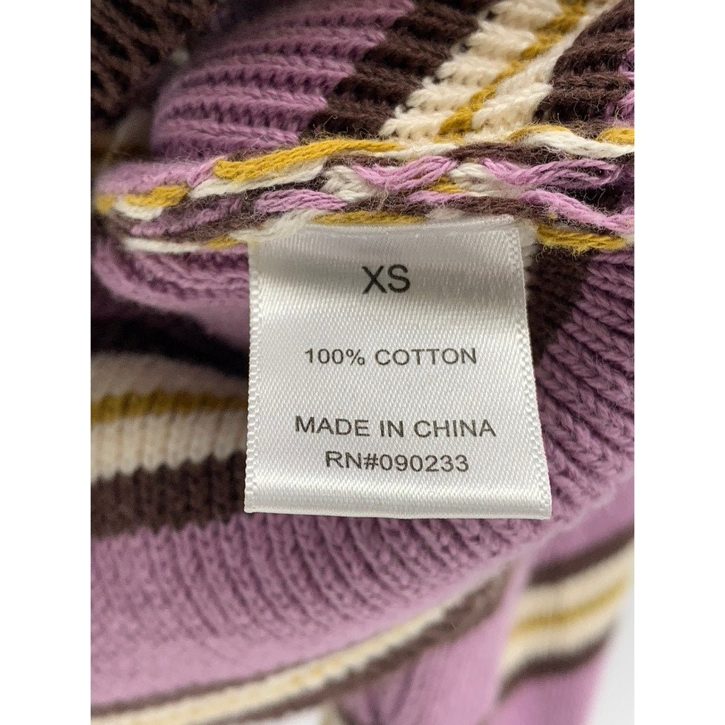 KENDALL & KYLE Women's Pink-Tan Striped Ribbed Hooded Cropped Sweater SZ XS