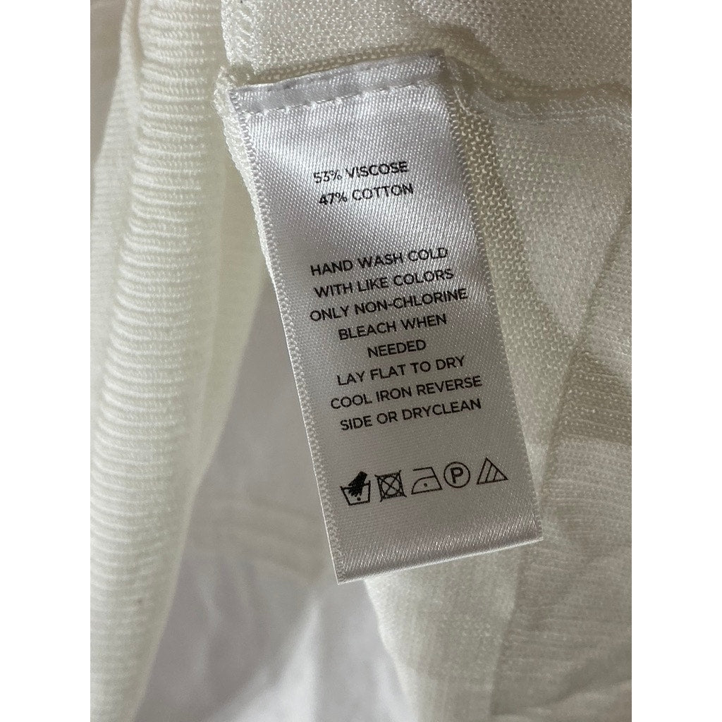 LEO & SAGE Women's White V-Neck Knit 3/4 Sleeve Top SZ M