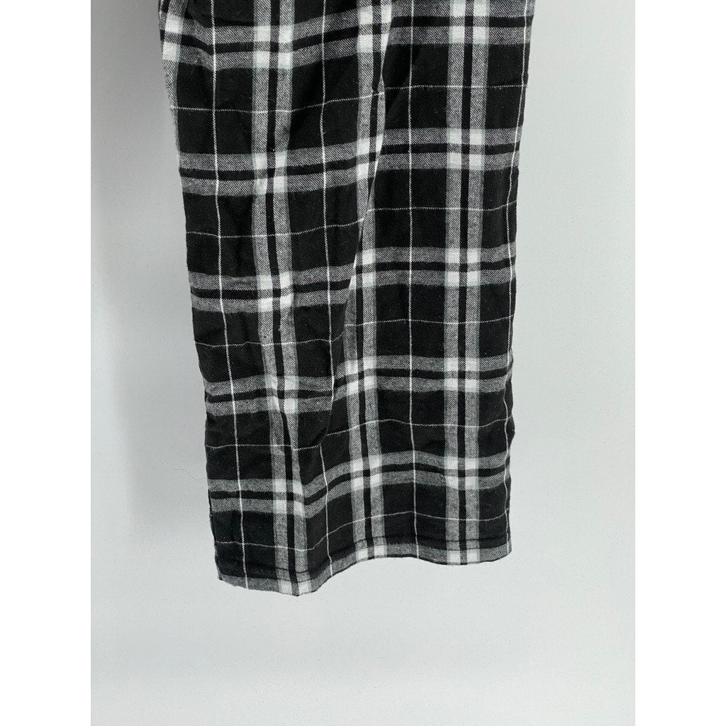 DISTRICT Women's Black-White Plaid Drawstring Relaxed Fit Pajama Pants SZ M