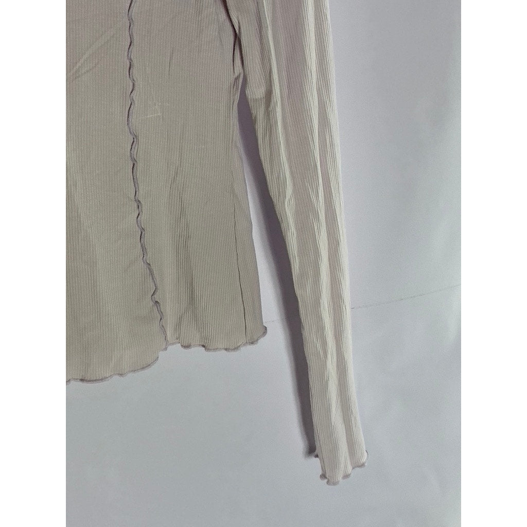 STOCKHOLM ATELIER & OTHER STORIES Blush Lettuce Trim Long Sleeve Rib Top SZ S