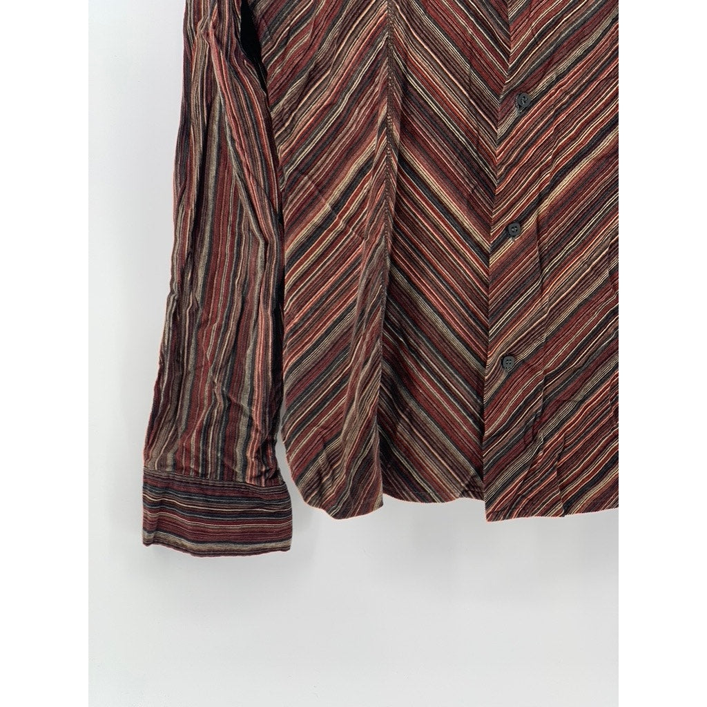 IMPERIAL Women's Brown Striped Corduroy Button-Up Long Sleeve Top SZ M