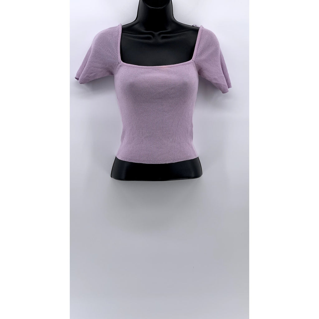 ZARA KNIT Women's Lilac Ribbed Crop Top SZ S