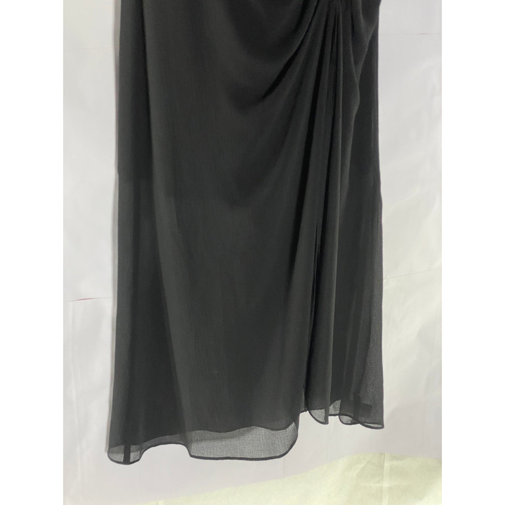 ALLSAINTS Black Sheer Illusion Hem Ruched Ariya Goth Grunge Midi Dress SZ 0