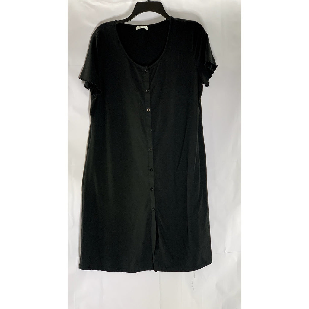 EKOUAER Women's Black Solid Scoop-Neck button-Up Short Sleeve Casual Dress L
