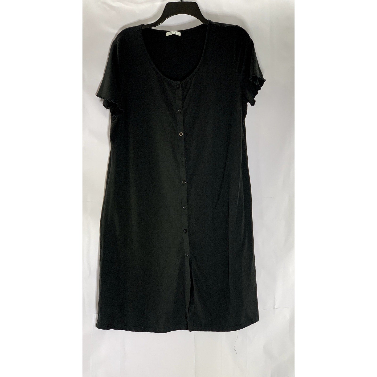 EKOUAER Women's Black Solid Scoop-Neck button-Up Short Sleeve Casual Dress L