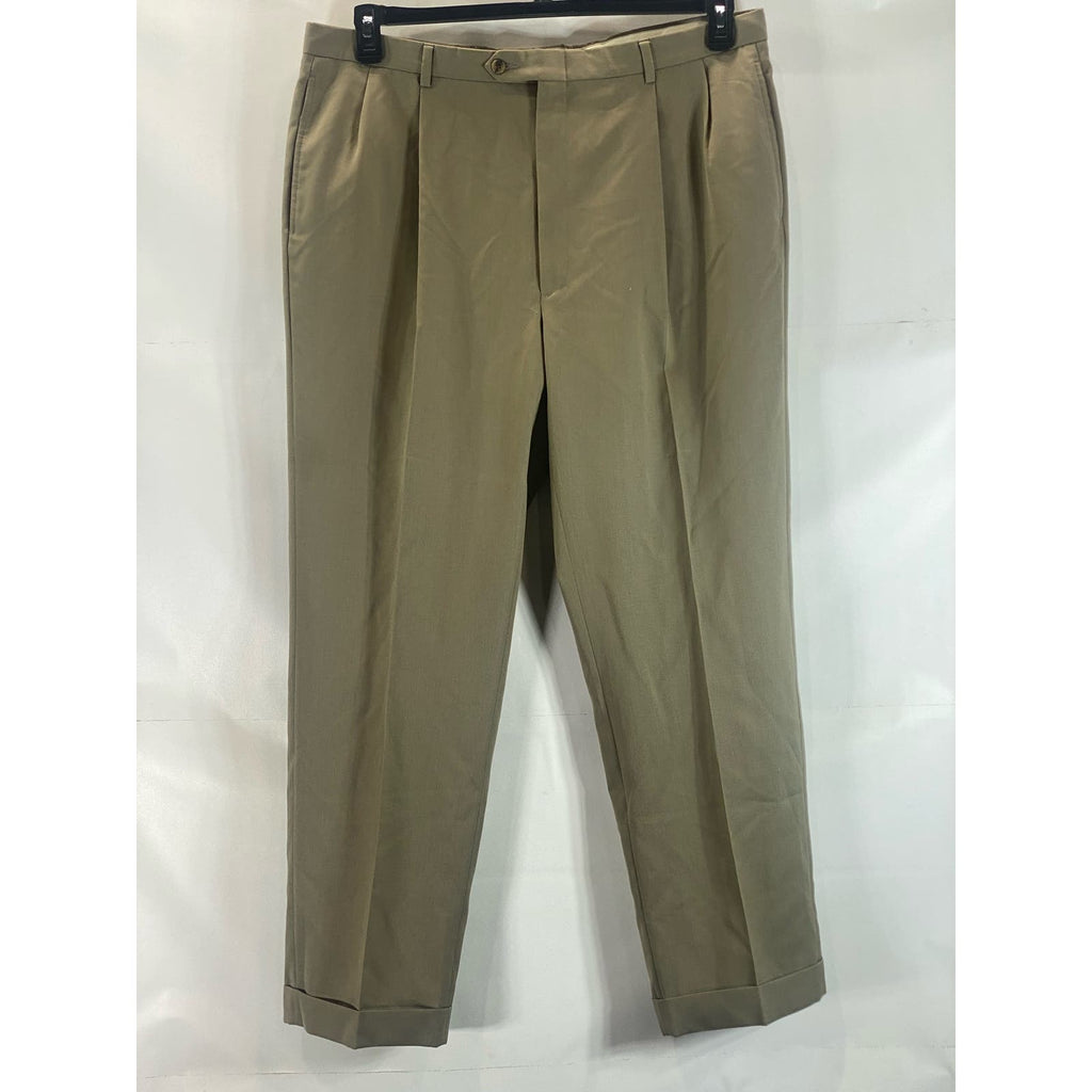 TOMMY HILFIGER Men's Tan Vintage Pleated Front Cuffed Dress Pants SZ 40X31