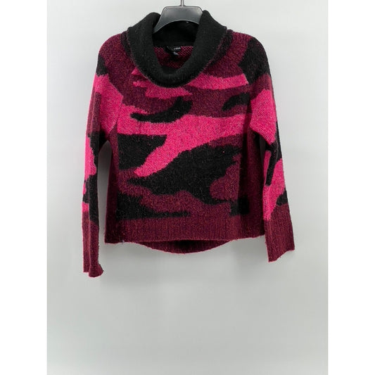 AQUA Women's Black-Pink Knit Camo Turtleneck Long Sleeve Pullover Sweater SZ M