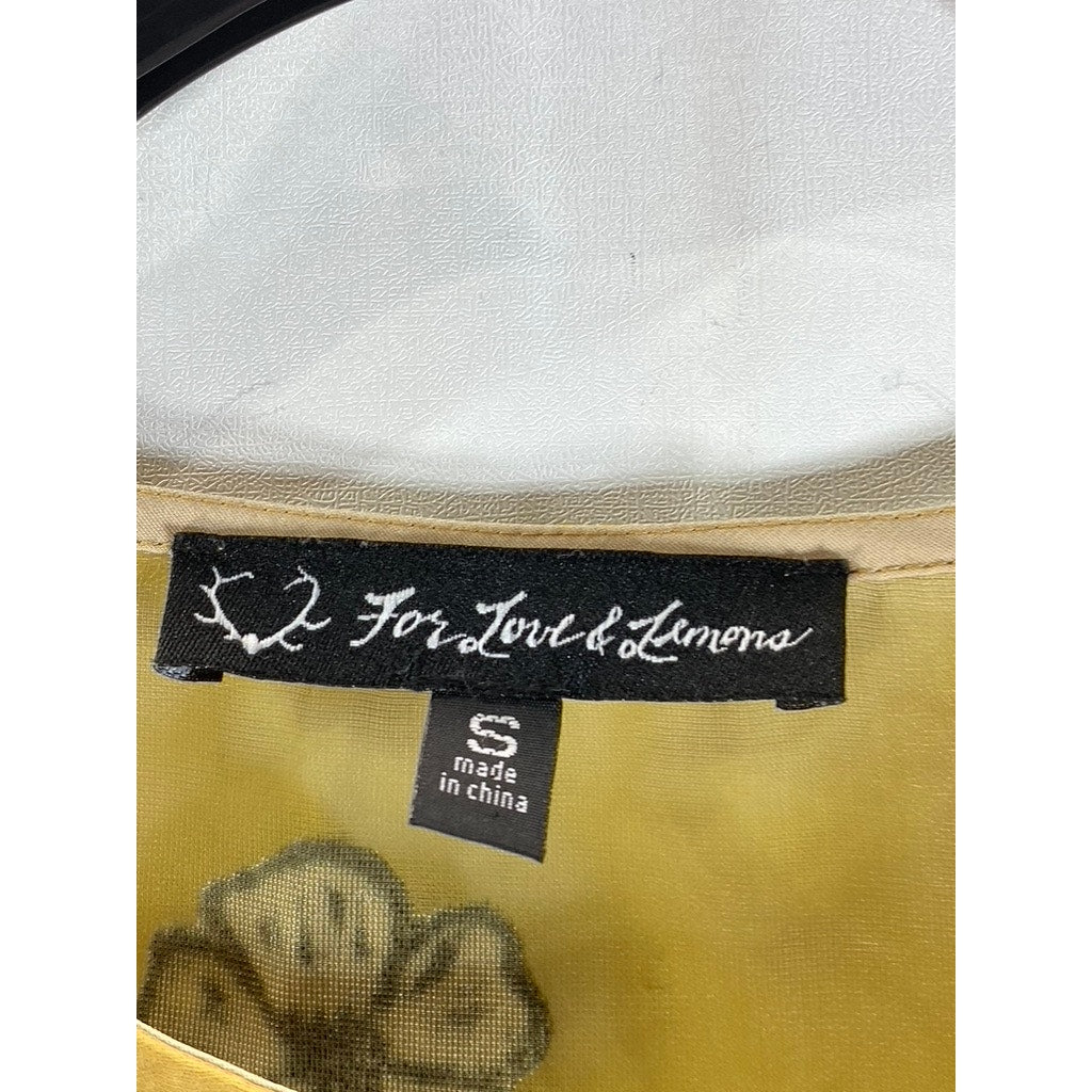 FOR LOVE & LEMONS Women's Mustard Heather Velvet Floral Mesh Mini Dress SZ S