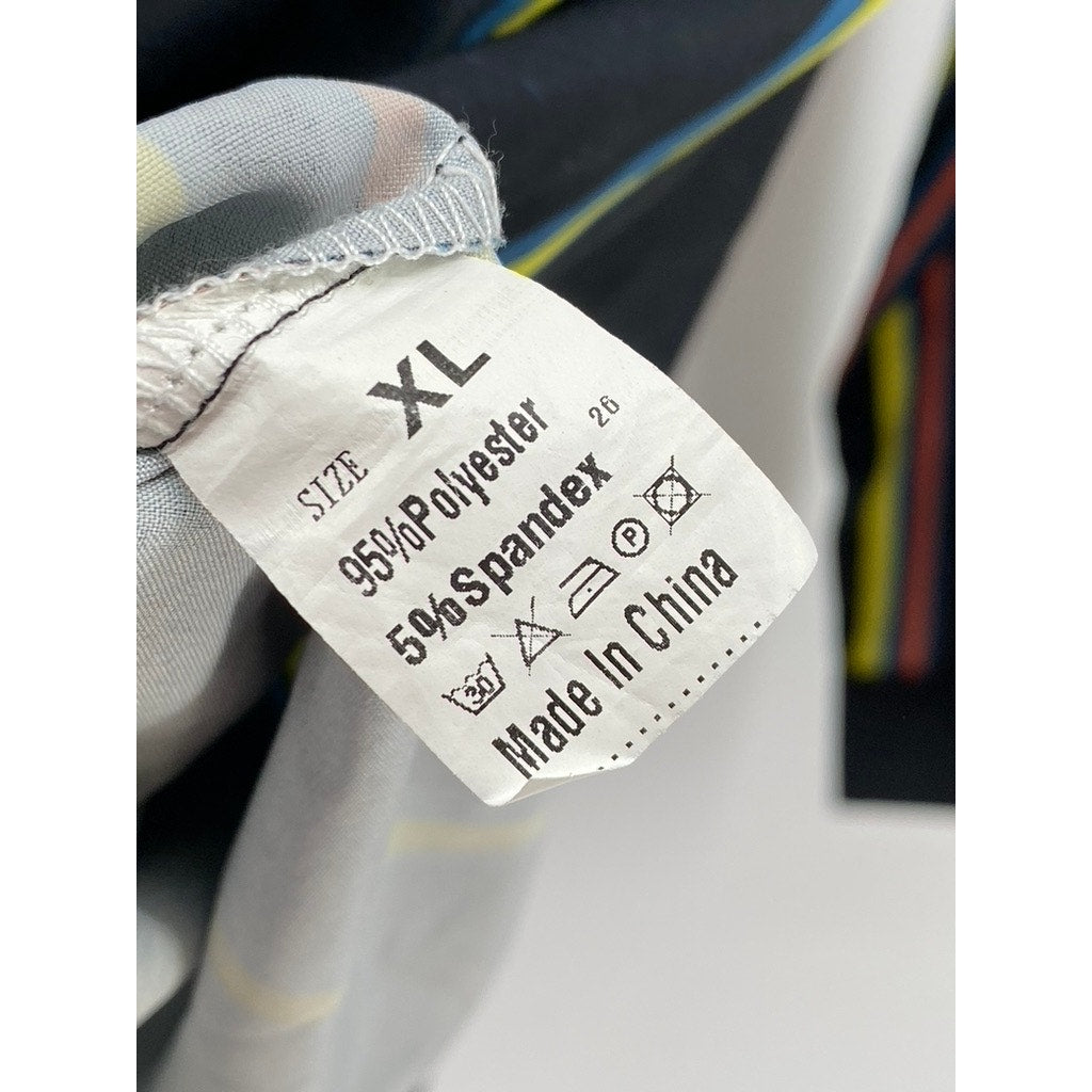 UNBRANDED Men's Black-Green Striped Button-Up Long Sleeve Shirt SZ XL