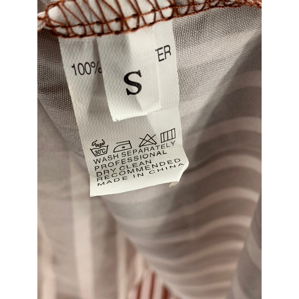 UNBRANDED Women's Brown-White Striped Button-Up Top SZ S