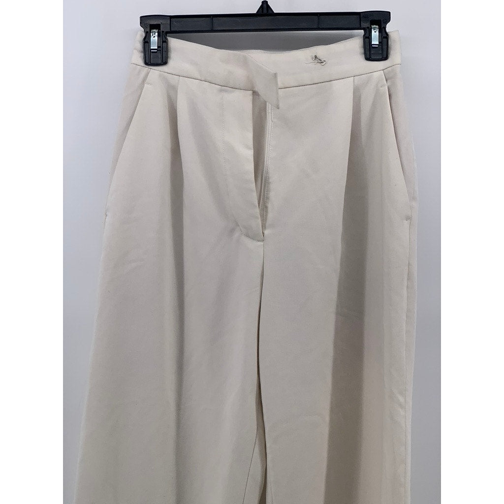 ESTELLA. K Women's Cream Pleated High-Rise Wide-Leg Pants SZ S