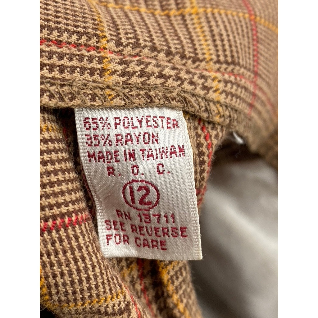 KAREN SCOTT Women’s Vintage Brown Plaid Pleated Straight-Leg Pants SZ 12