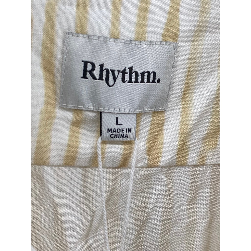 RHYTHM Men’s Camel Lily Stripes Cuban Button-Up Short Sleeve Shirt SZ L