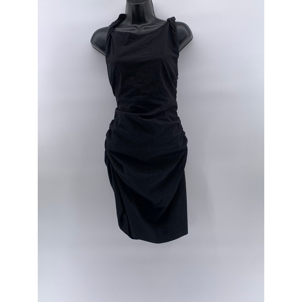 ZARA Women's Black Solid Crewneck Sleeveless Side Ruched Bodycon Mini Dress SZ M