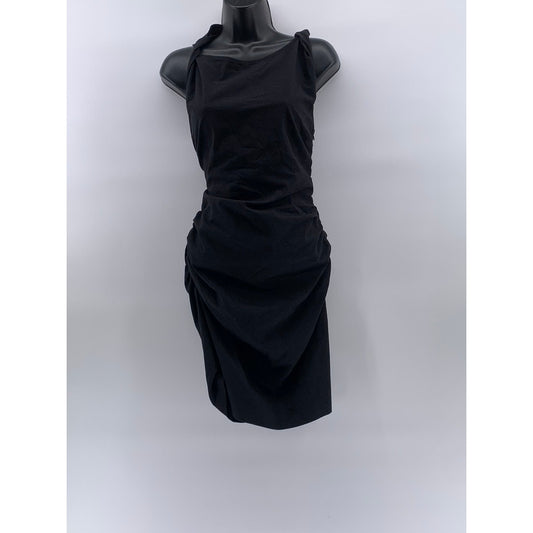 ZARA Women's Black Solid Crewneck Sleeveless Side Ruched Bodycon Mini Dress SZ M