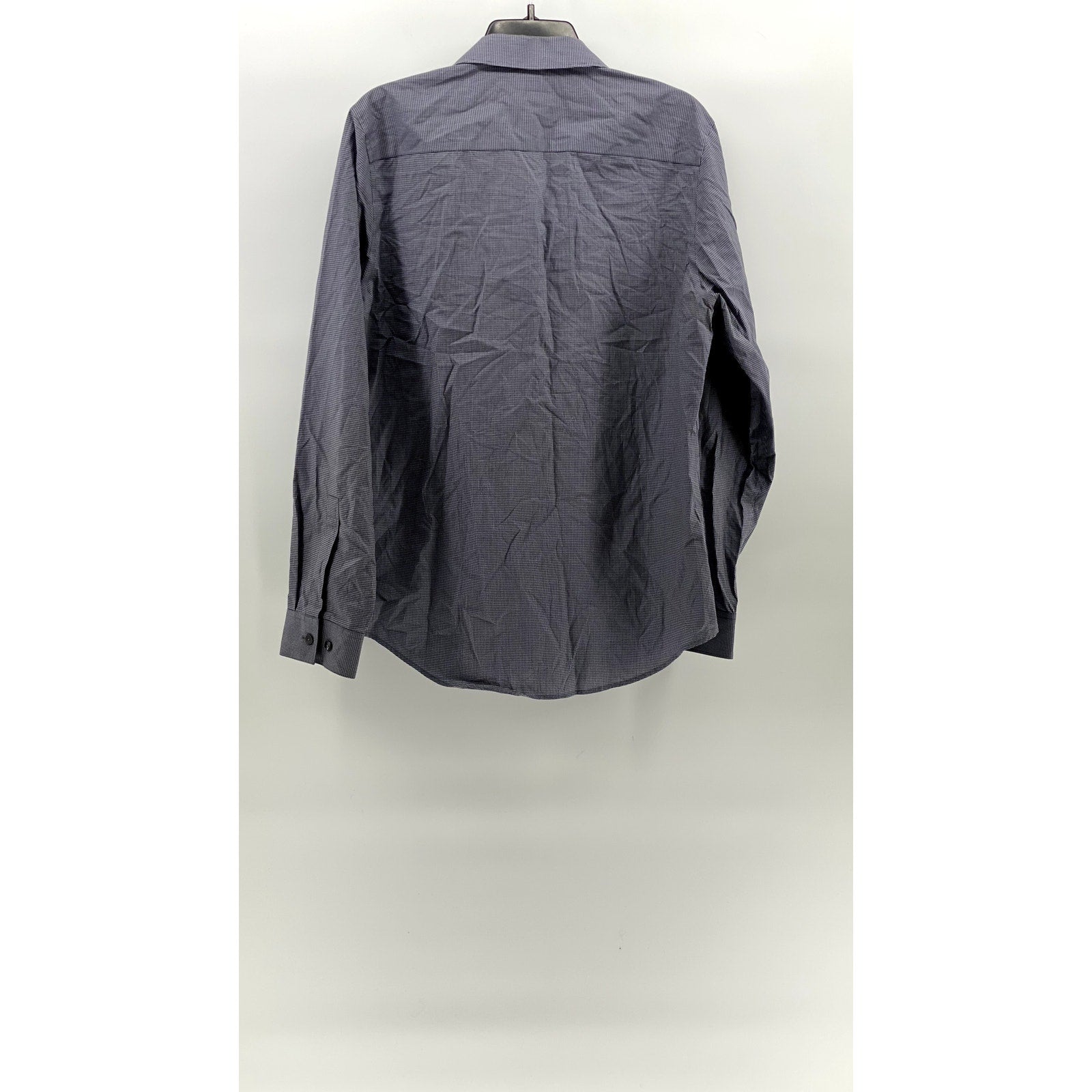 CALVIN KLEIN Men's Blue Micro-Check Regular-Fit Button-Up Long Sleeve Shirt SZ M