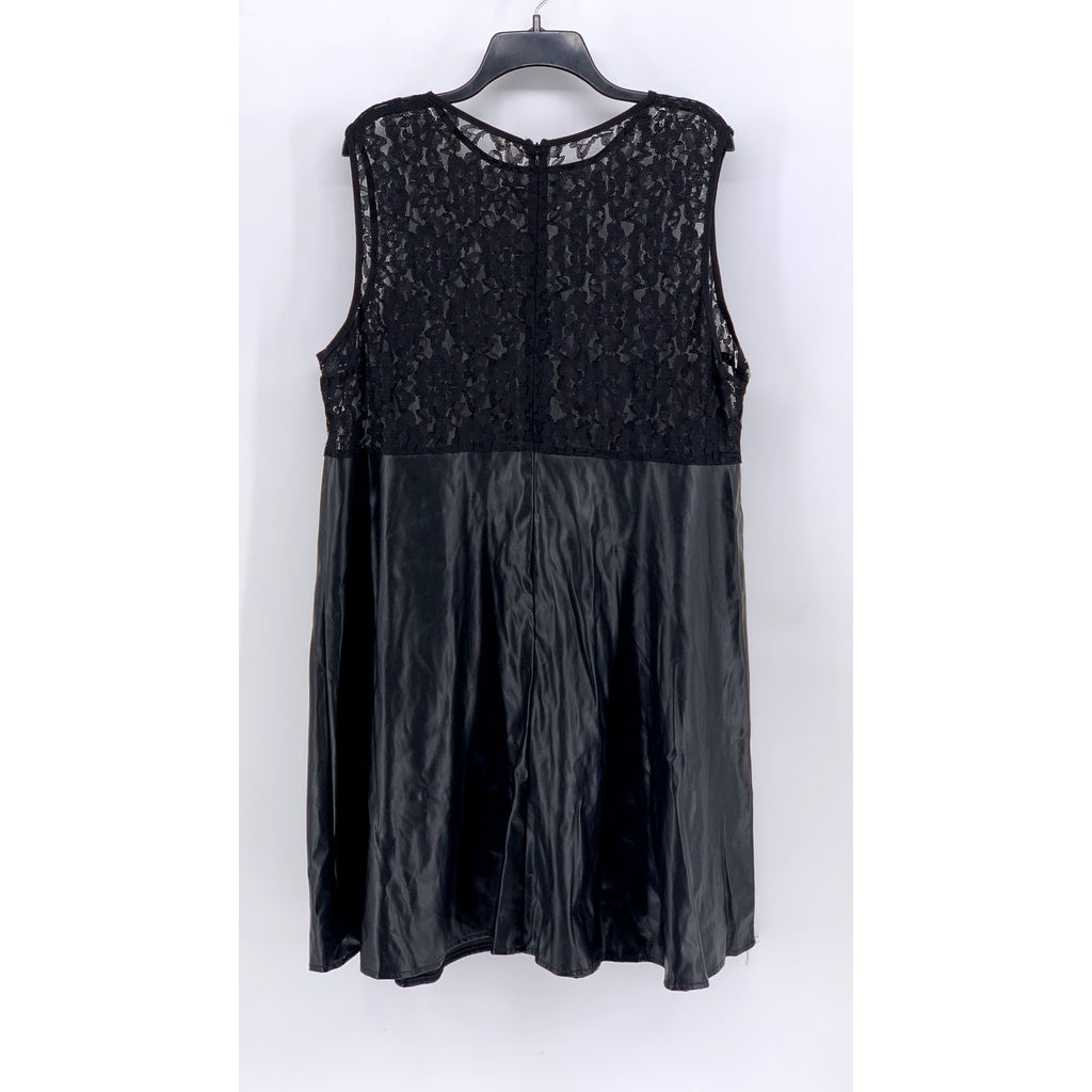SHEIN CURVE Women's Black Lace Sleeveless Faux-Leather A-Line Dress SZ 4XL