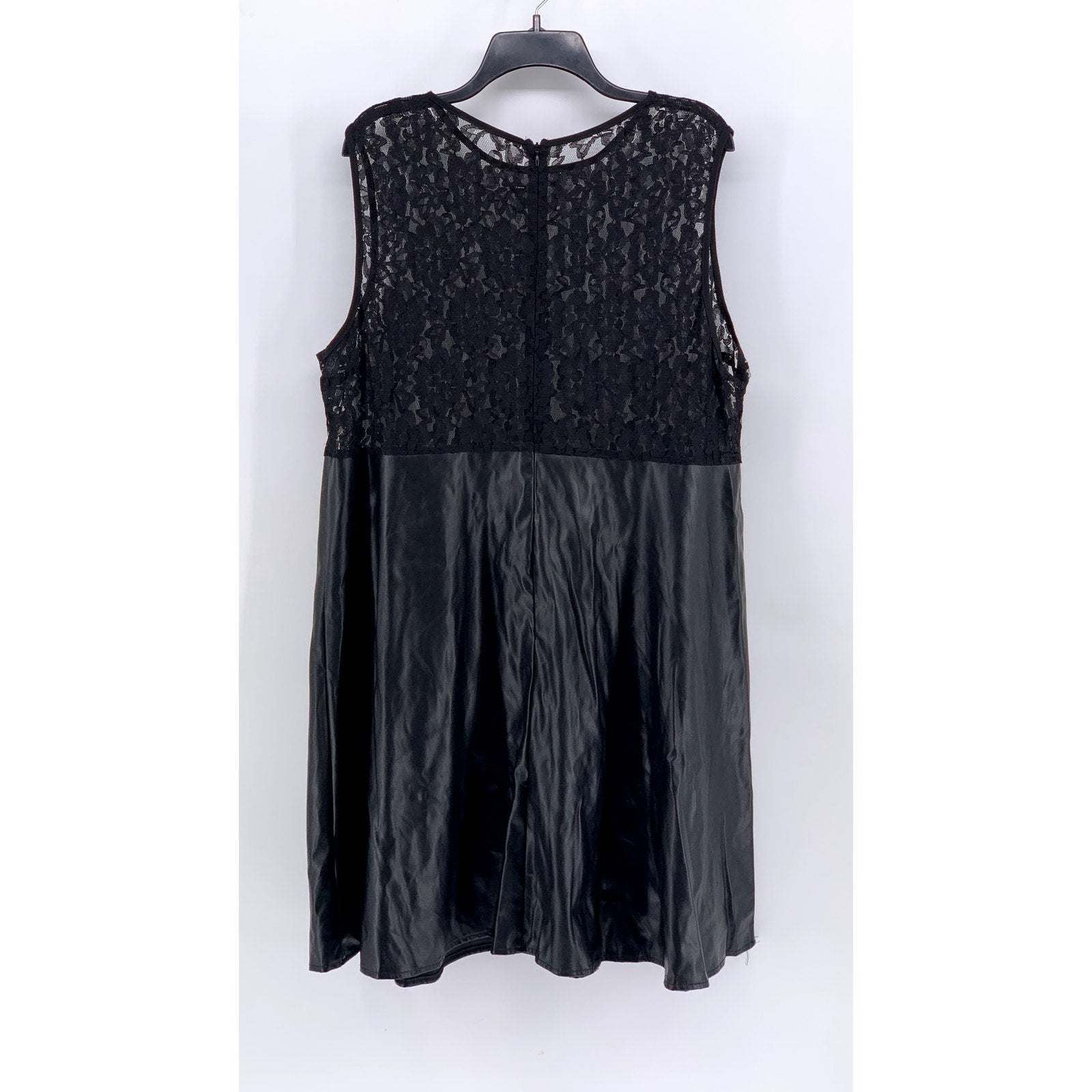 SHEIN CURVE Women's Black Lace Sleeveless Faux-Leather A-Line Dress SZ 4XL
