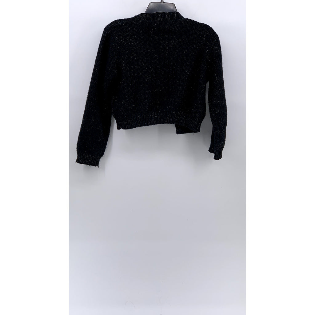 UNBRANDED Women's Black-Silver Button-Up Long Sleeve Knit Cropped Cardigan SZ S