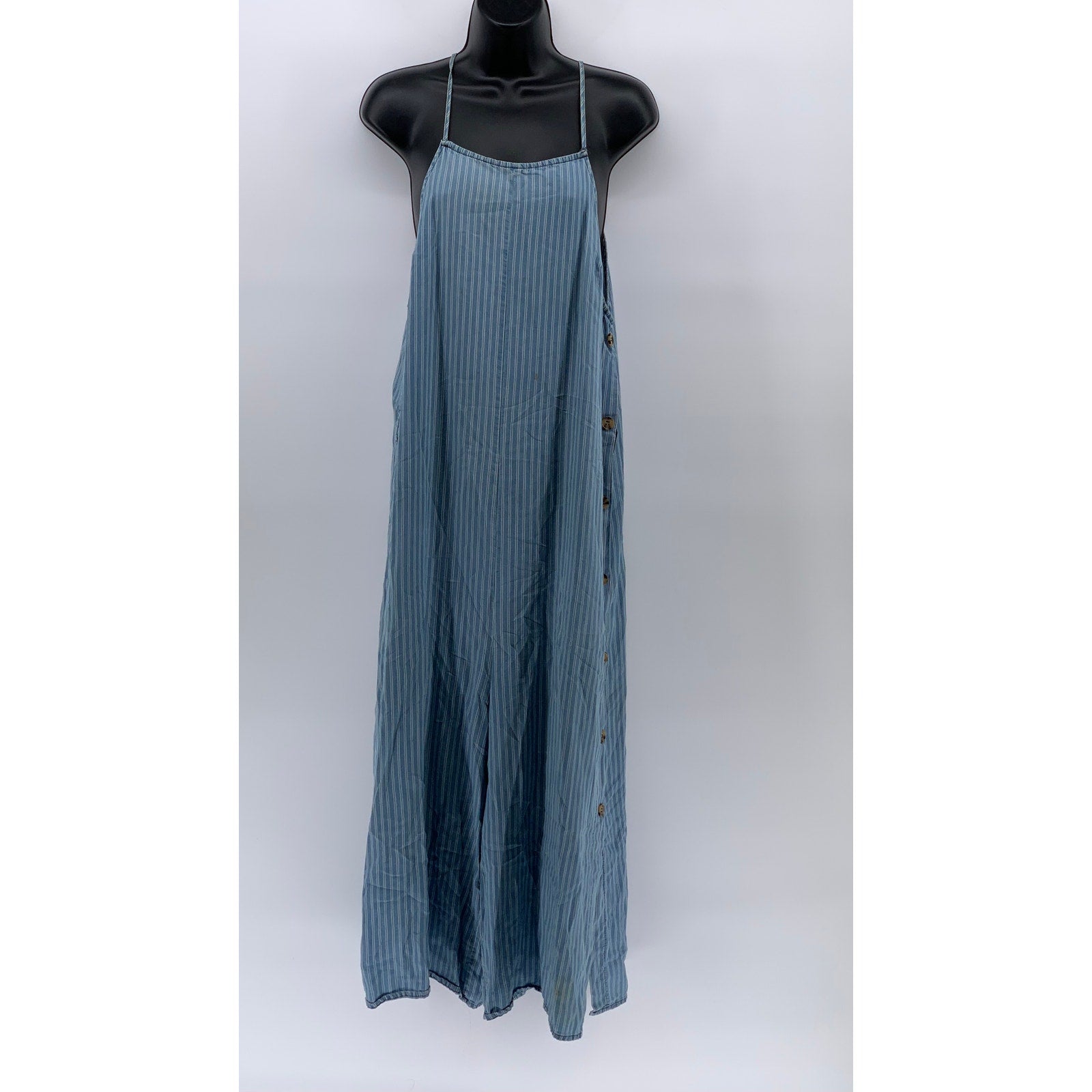 THE IMPECCABLE PIG Women's Blue Striped Side-Button Midi Dress SZ L