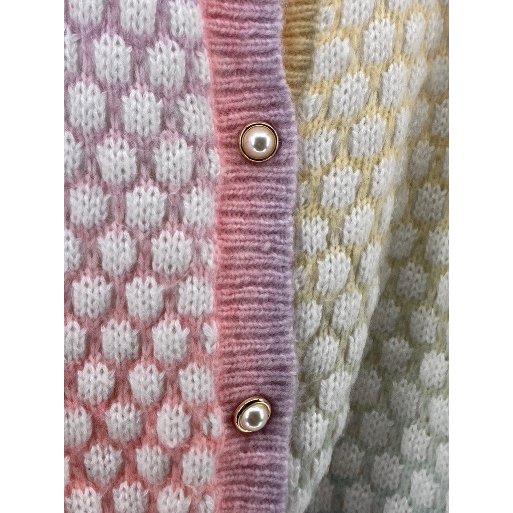 UNBRANDED Women's Multi Color Knit Faux-Pearl Button-Up Chic Cardigan SZ M