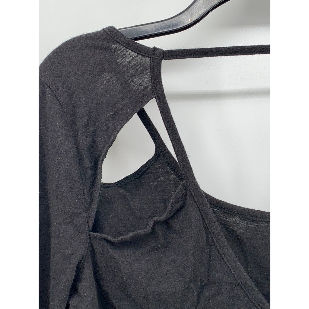 CHASER Women's Black Solid Cutout Long Sleeve V-Neck Top SZ S