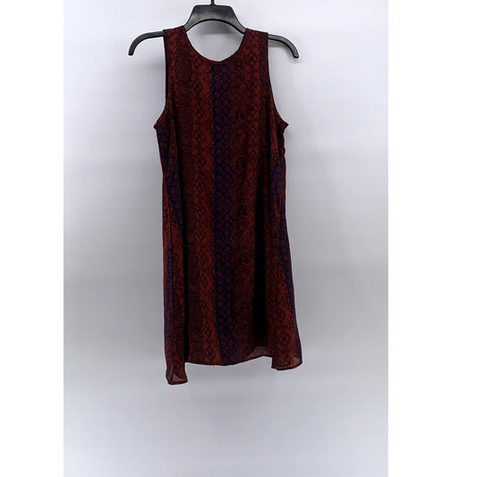 ALYA Women's Red-Blue Printed Crewneck Sleeveless Pullover A-Line Tank Dress SZS
