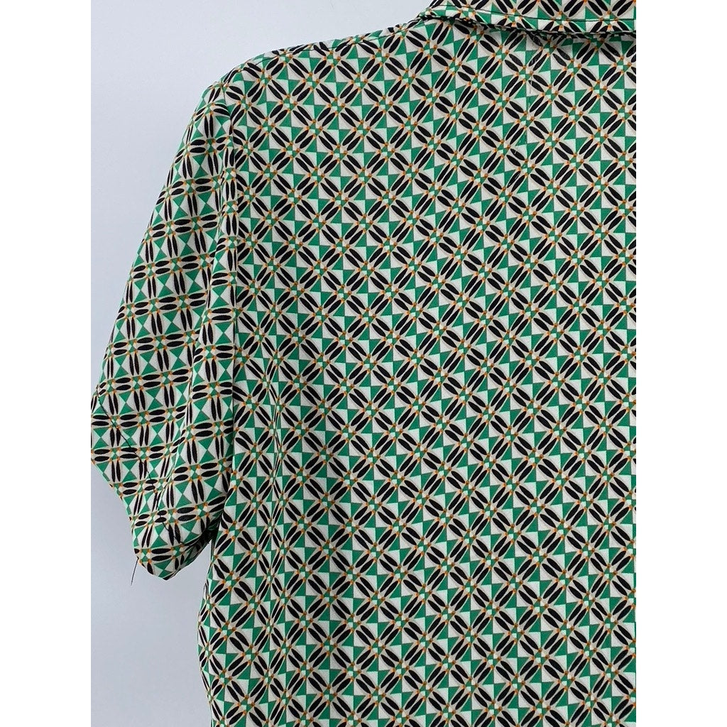 CAROLINA BELLE MONTREAL Women's Green Printed Button-Up Short Sleeve Top SZ XS