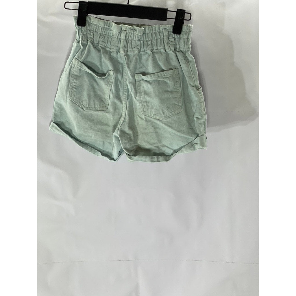 ZARA Girls' Light Blue Denim Button-Front Paperbag Shorts SZ 9