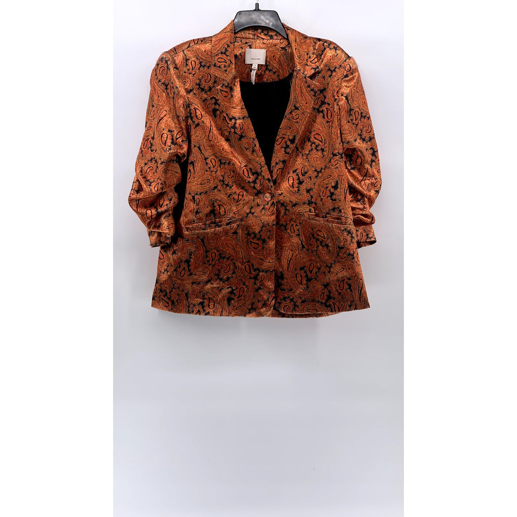 CINQ A SEPT Women's Orange Paisley Print One-Button Notch Collar Blazer SZ 10
