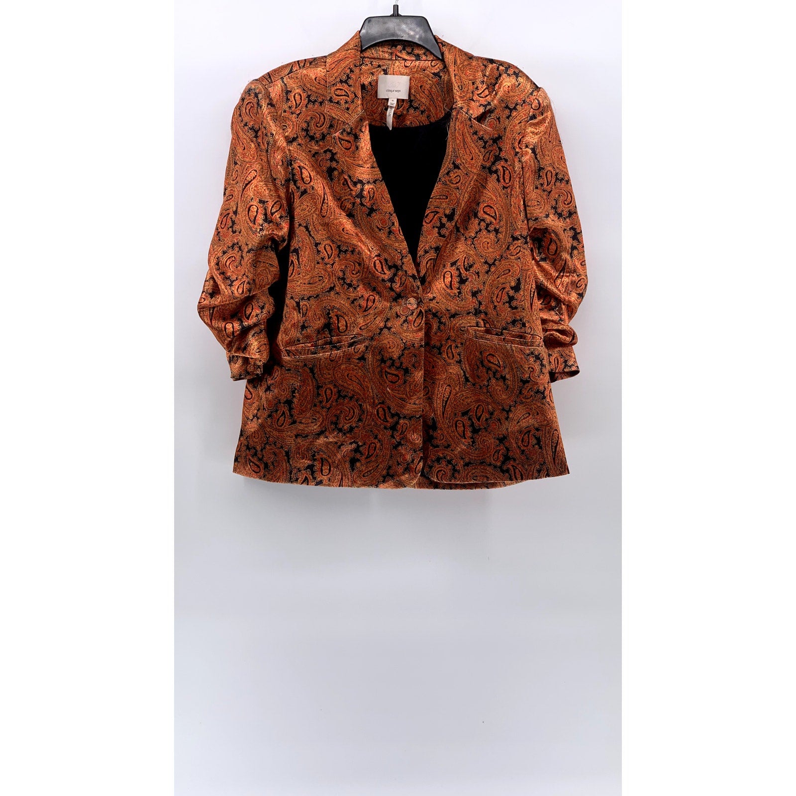 CINQ A SEPT Women's Orange Paisley Print One-Button Notch Collar Blazer SZ 10