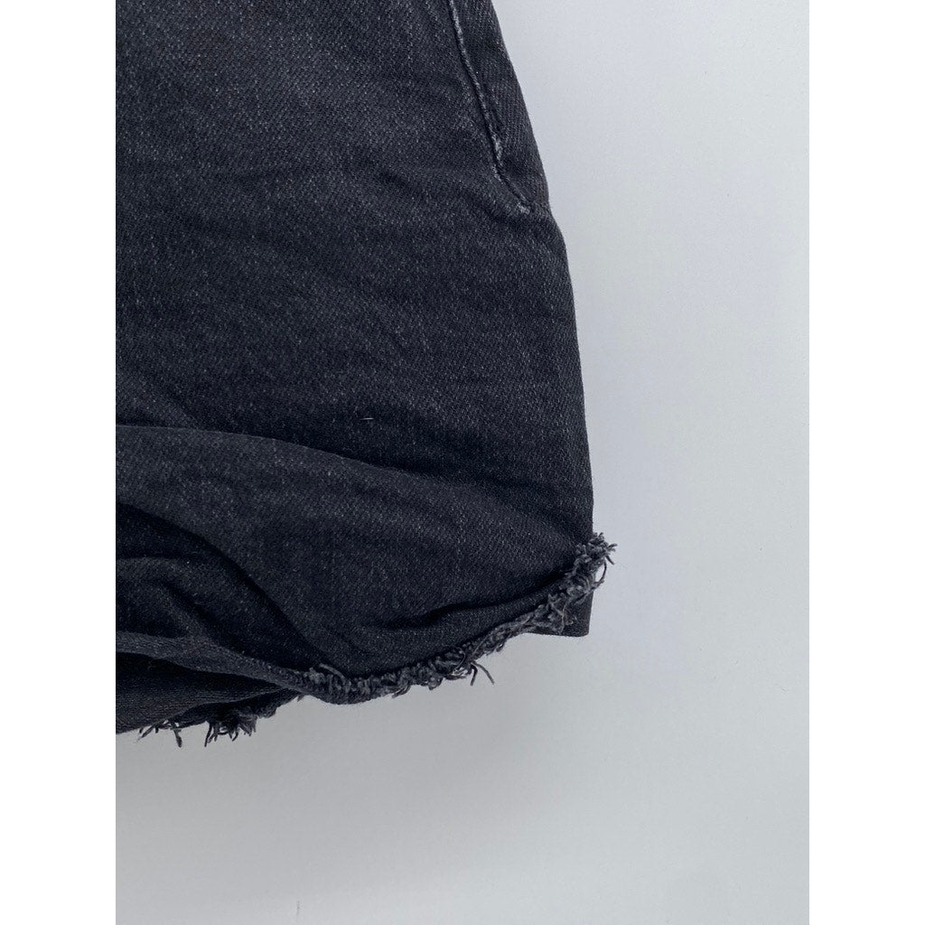ZARA Women's Black Denim Regular-Fit Raw-Hem Cotton Shorts SZ 4