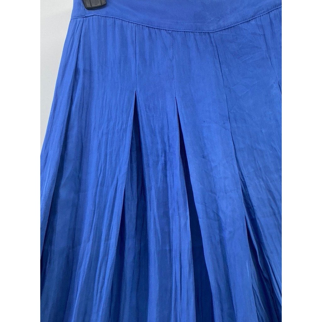 ABERCROMBIE & FITCH Women's Royal Blue Crinkle Pleated Loose-Fit Pants SZ 0