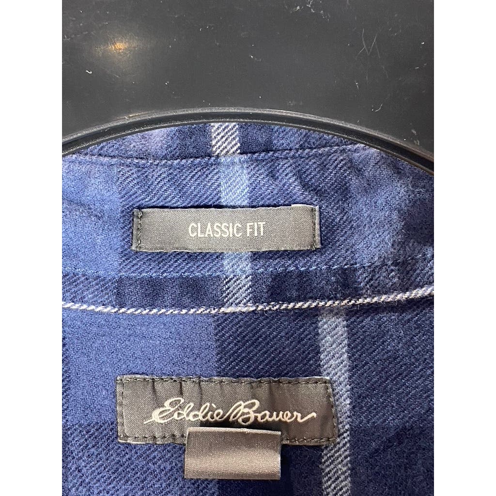 EDDIE BAUER Men's Tall Blue Plaid Classic-Fit Button-Up Long Sleeve Shirt SZ L/T