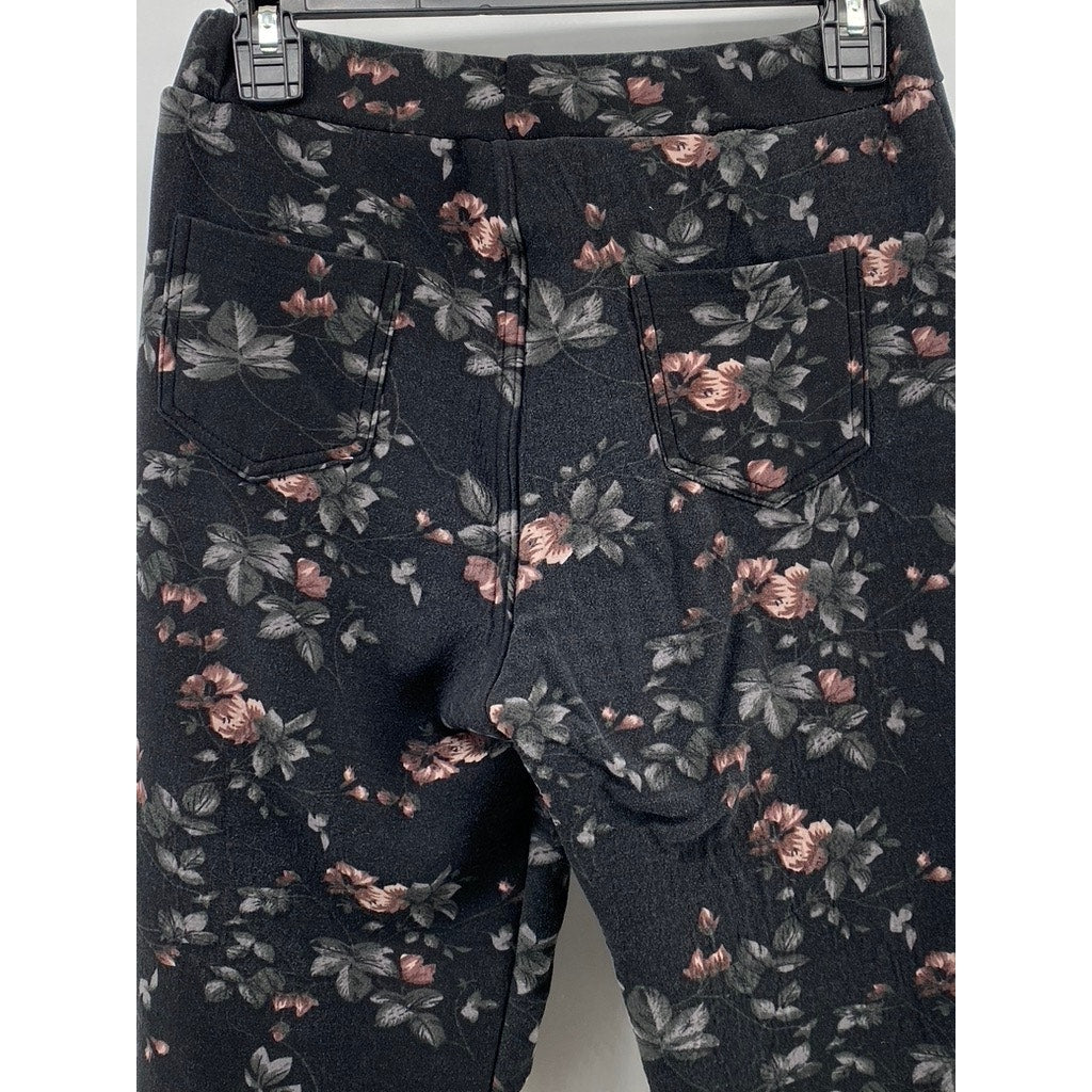 FASHION Women's Black Floral Print Pull-On Casual Pants SZ S