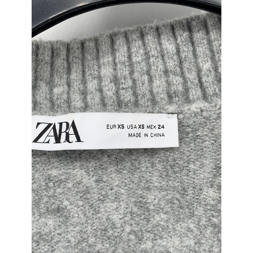 ZARA Women's Light Gray V-Neck Long Sleeve Sweater SZ XS