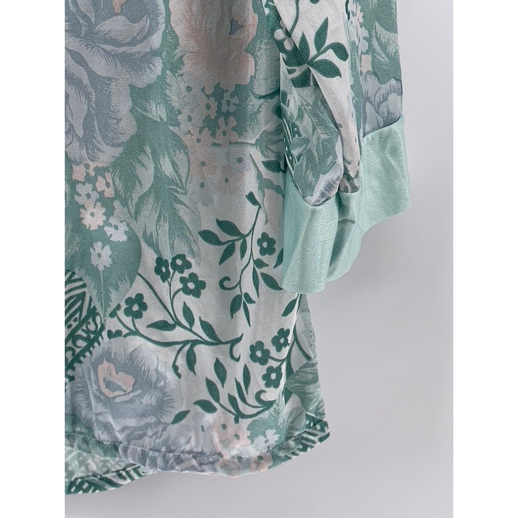 PETRA FASHIONS Women's Light Blue Floral Button-Up Notch Collar Sleepshirt SZ M
