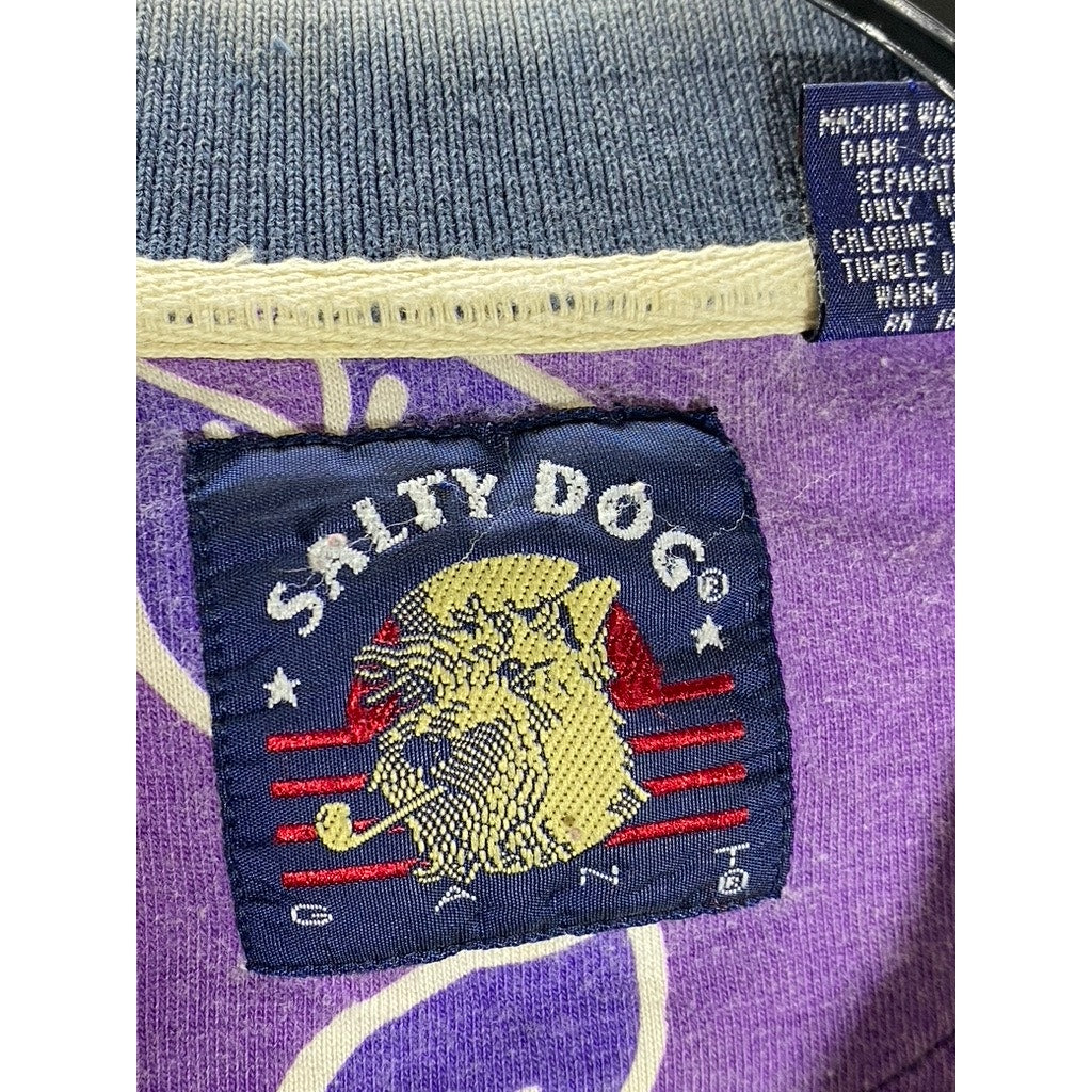 SALTY DOG Men's Vintage Purple/Pink/Green Floral Print Short Sleeve Polo SZ M