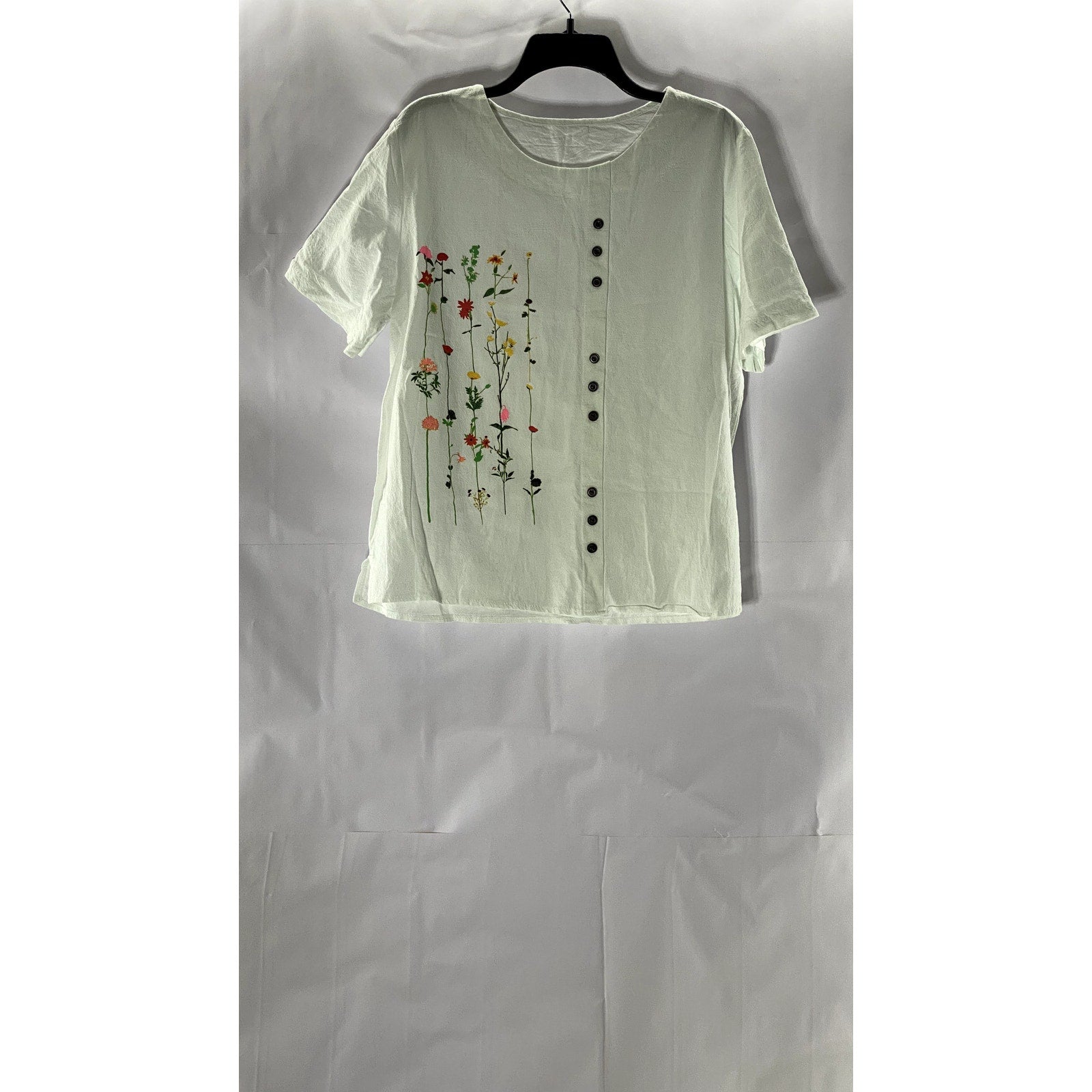UNBRANDED Women's White Floral Snap-Button Crewneck Short Sleeve Top SZ 3XL
