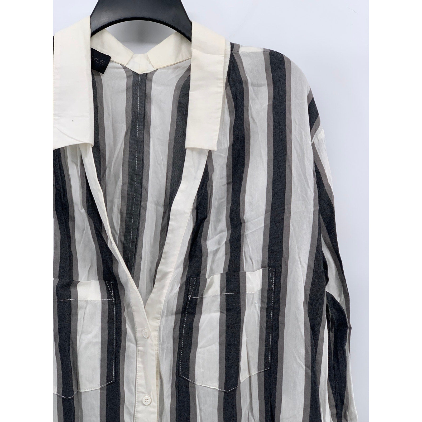 KENDALL & KYLIE Women's White-Black Striped Button-Up Shirt Dress SZS