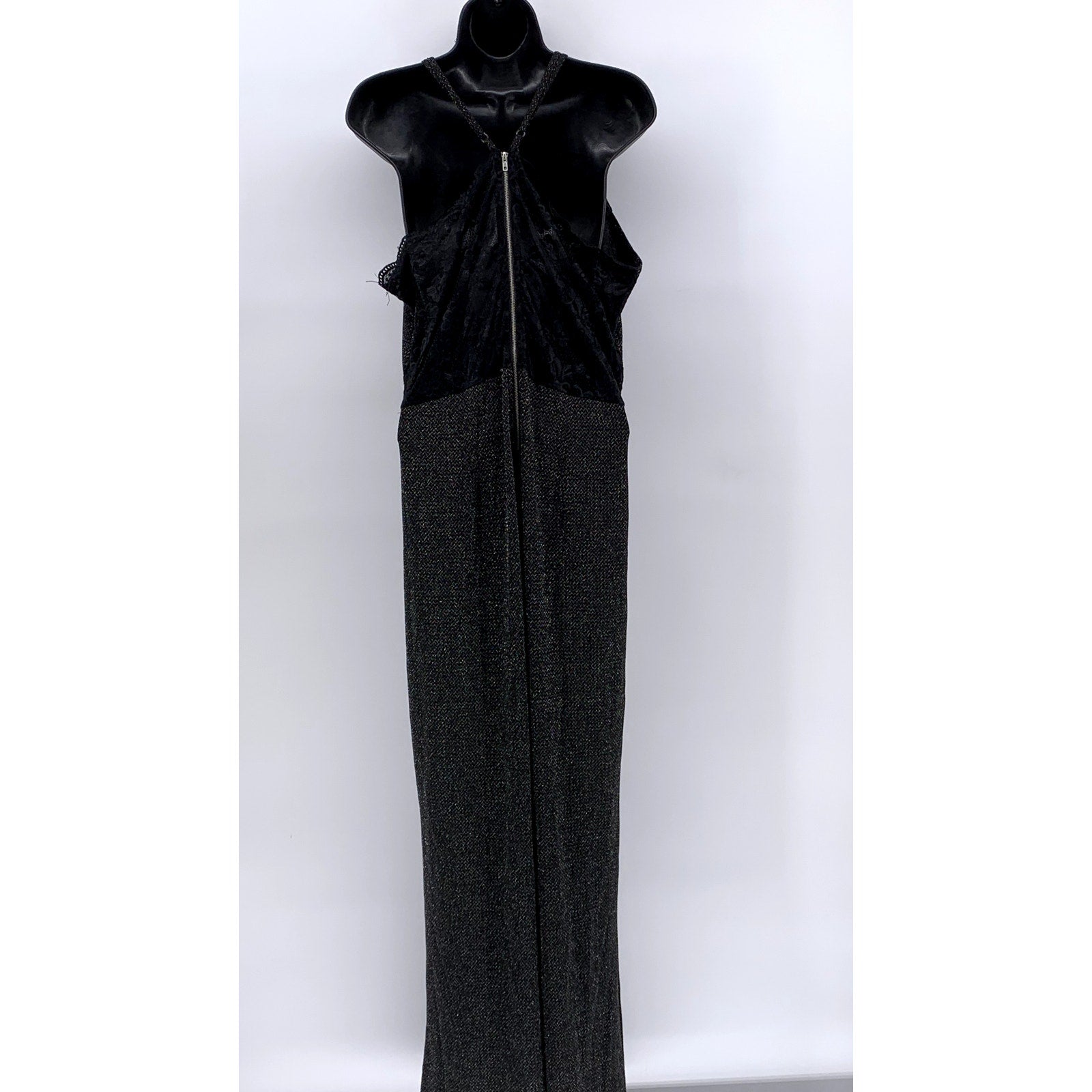 J For JUSTIFY Women's Black Metallic Cross-Back Lace Jumpsuit SZ XL